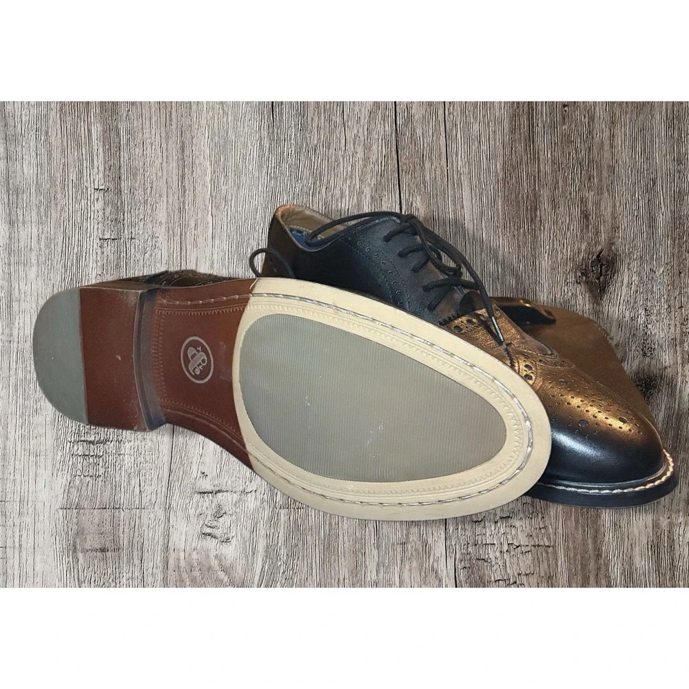 Thomas Vine Shoes Mens 9 Black Leather Franklin Wingtip Oxford Dress Shoe
